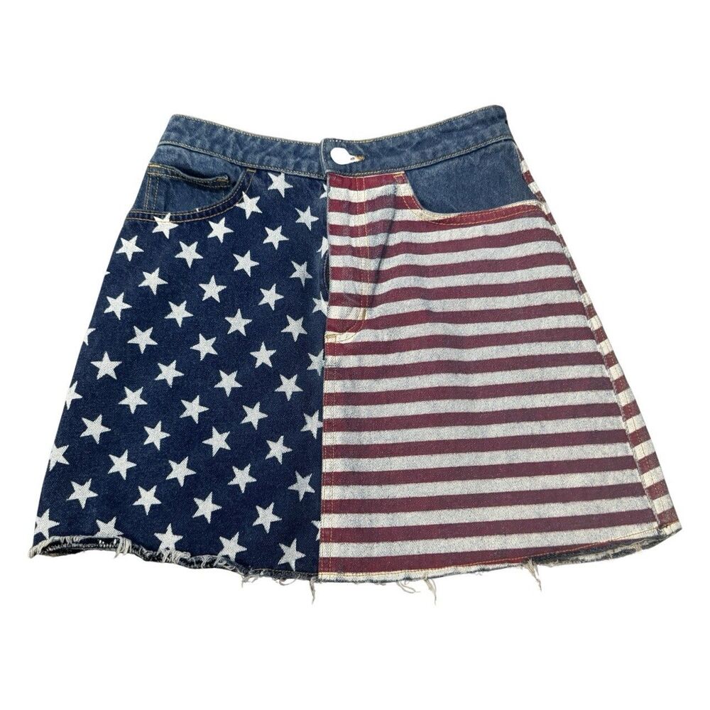 Retro Indie Sleaze American Apparel Distressed Patriotic USA Flag Mini Skirt XS